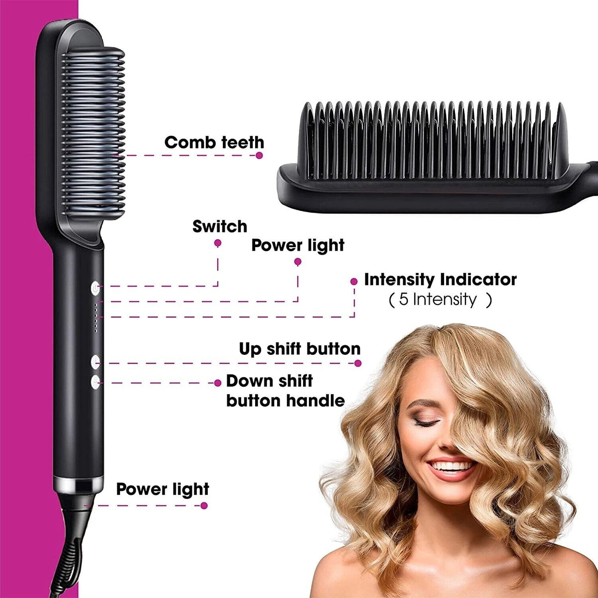 2-in-1 Hair Straightening Brush Glow Theory