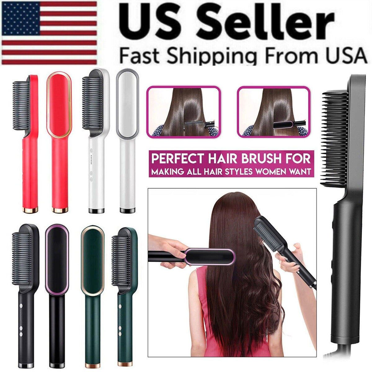 2-in-1 Hair Straightening Brush Glow Theory